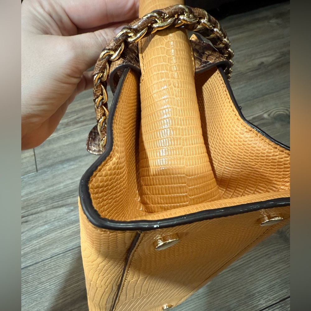 Michael Kors Carmen Small Flap Satchel Cider Multi Embossed Leather Bag - Picture 10 of 16